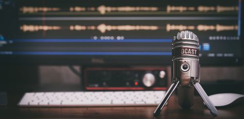 Audio record at home. Condenser studio microphone